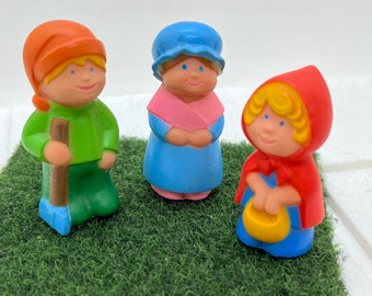 Vintage 1970s Playskool Little Red Riding Hood 3 Roof Top Tales Rubber Figurines