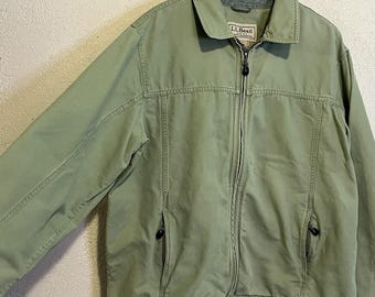 Worn Vintage L.L.Bean Pale Green Canvas Full Zip Field Chore Jacket 0 AKC2 Men&#39;s L