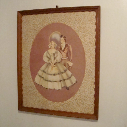 Vintage Brewster Romantic Airbrush Style Framed Lithograph Print