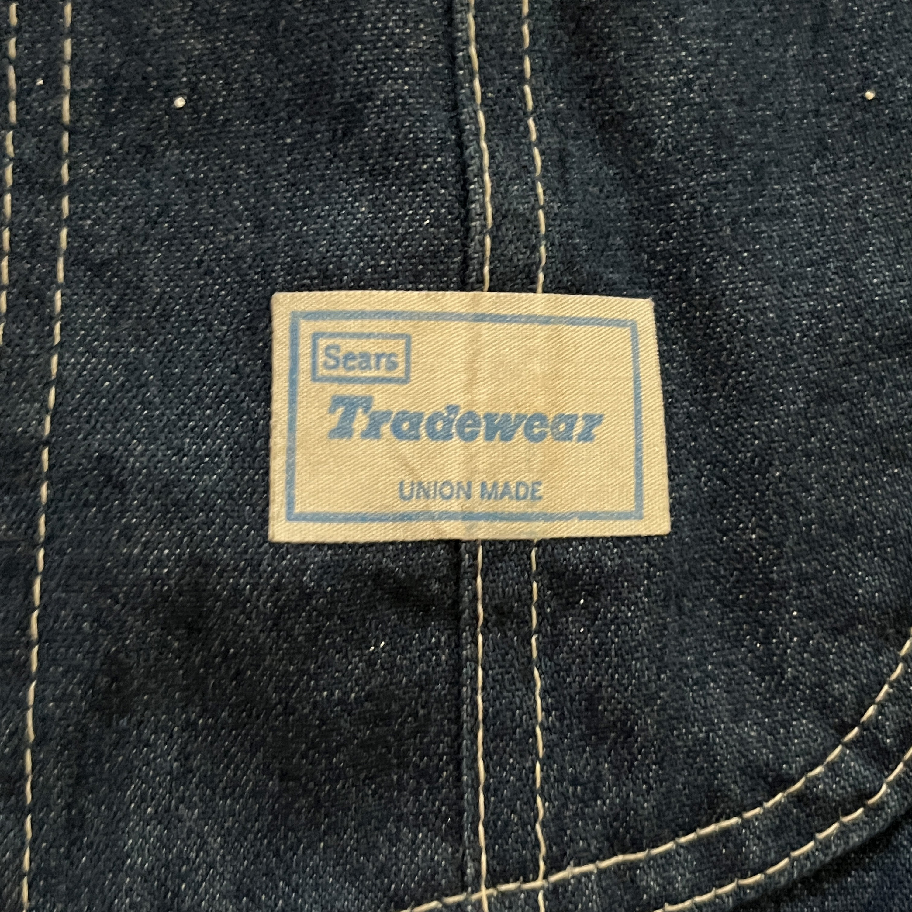 Vintage Sears Tradewear Paint Splattered Denim Mens Carpenter Bib