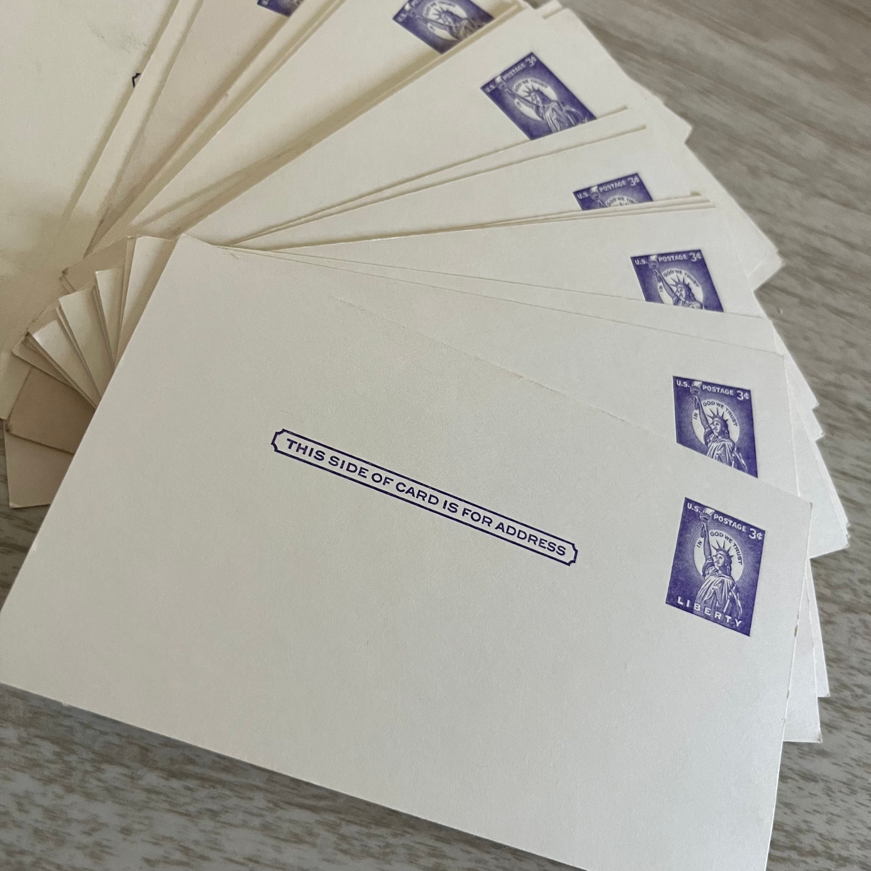 25 x Vintage Blanko Postkarten, 3c Liberty Stempel, unbenust 1950er Postkarten
