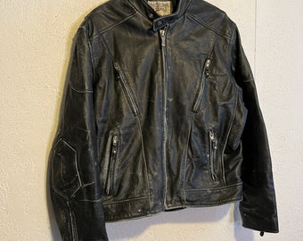 Vintage 1990s Worn Leather Motorcycle Jacket, Laced Sides