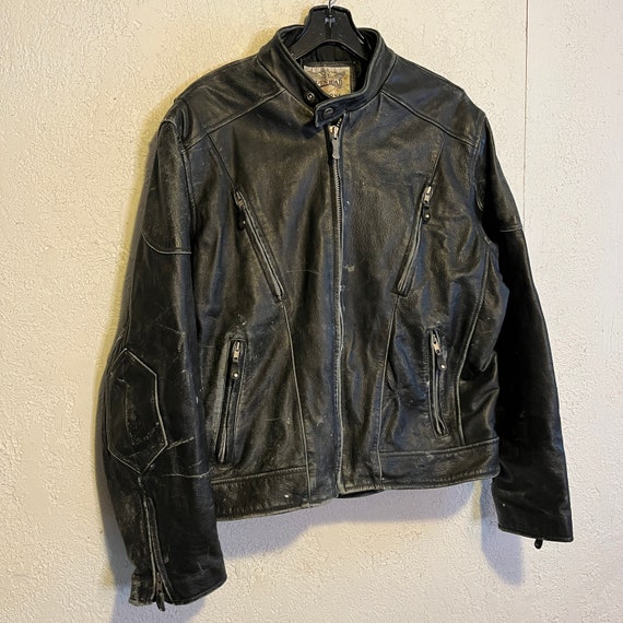 Vintage 1990s Worn Leather Motorcycle Jacket, Laced Sides