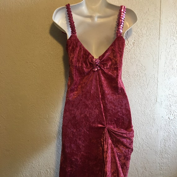 Vintage 1990s Unique Embellished Pink Stretch Vel… - image 8