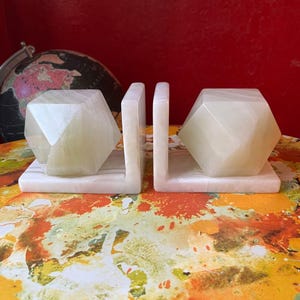 Vintage Art Deco Italian Onyx Stone Faceted Geometric Bookends Pair