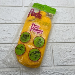 NOS Vintage Orange Orlon Fluffy Fleece Booties Socks . Peds Paw Pamper Women&#39;s Size 9-11 1/2