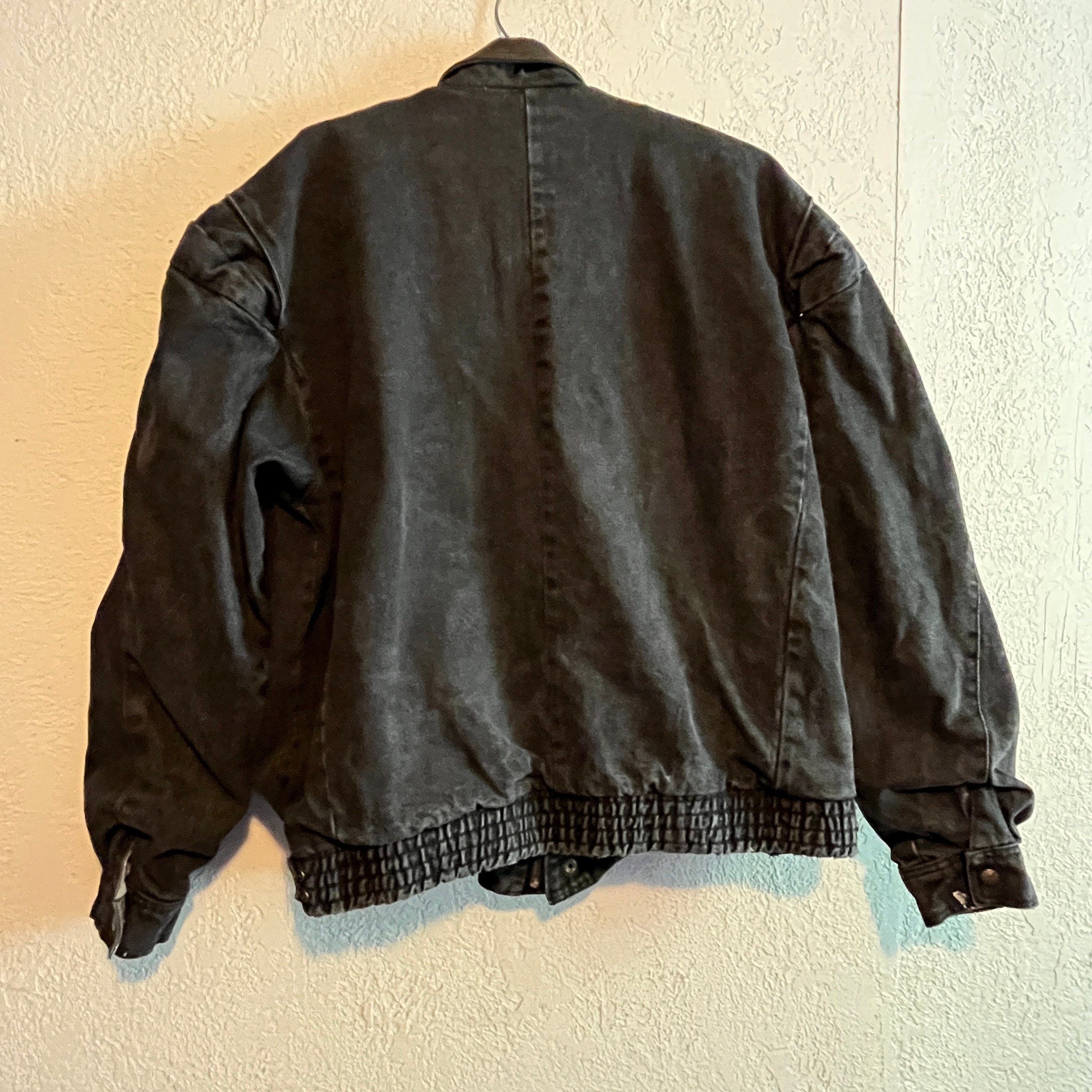 Vintage Land Rover Jacket . 90s Black Denim & Leather Trim