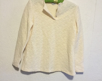 Textured Cream Vintage Pullover Boho Top