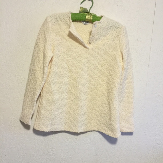 Textured Cream Vintage Pullover Boho Top - image 1