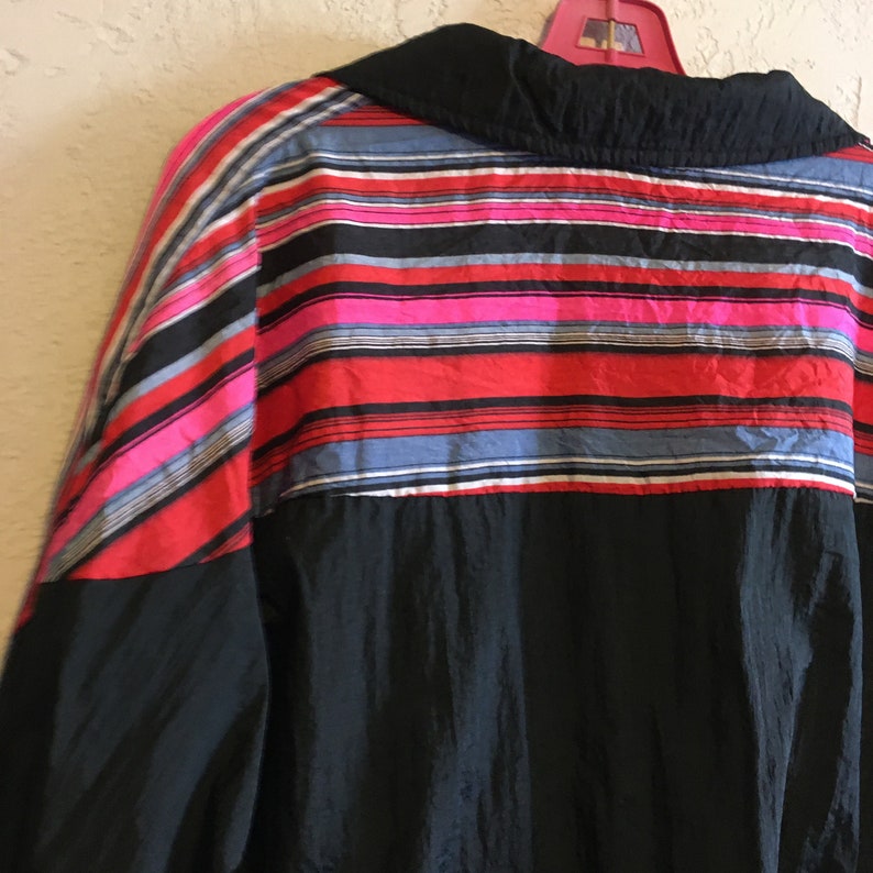 Vintage 1990s Bright Colorful Striped Black Windbreaker by Cross Fusion image 6