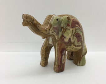 Vintage Carved Brown Onyx Stone Elephant