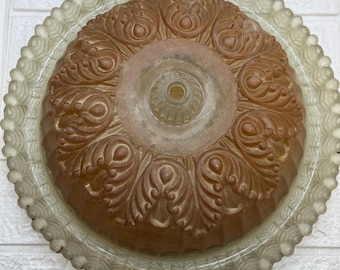 Heavy Vintage Salmon Pink & Clear Pressed Glass Light Shade