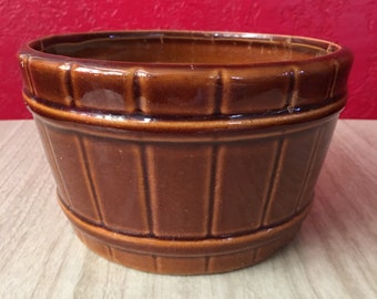 Cute Vintage Pottery Barrel Planter, Made In Taiwan