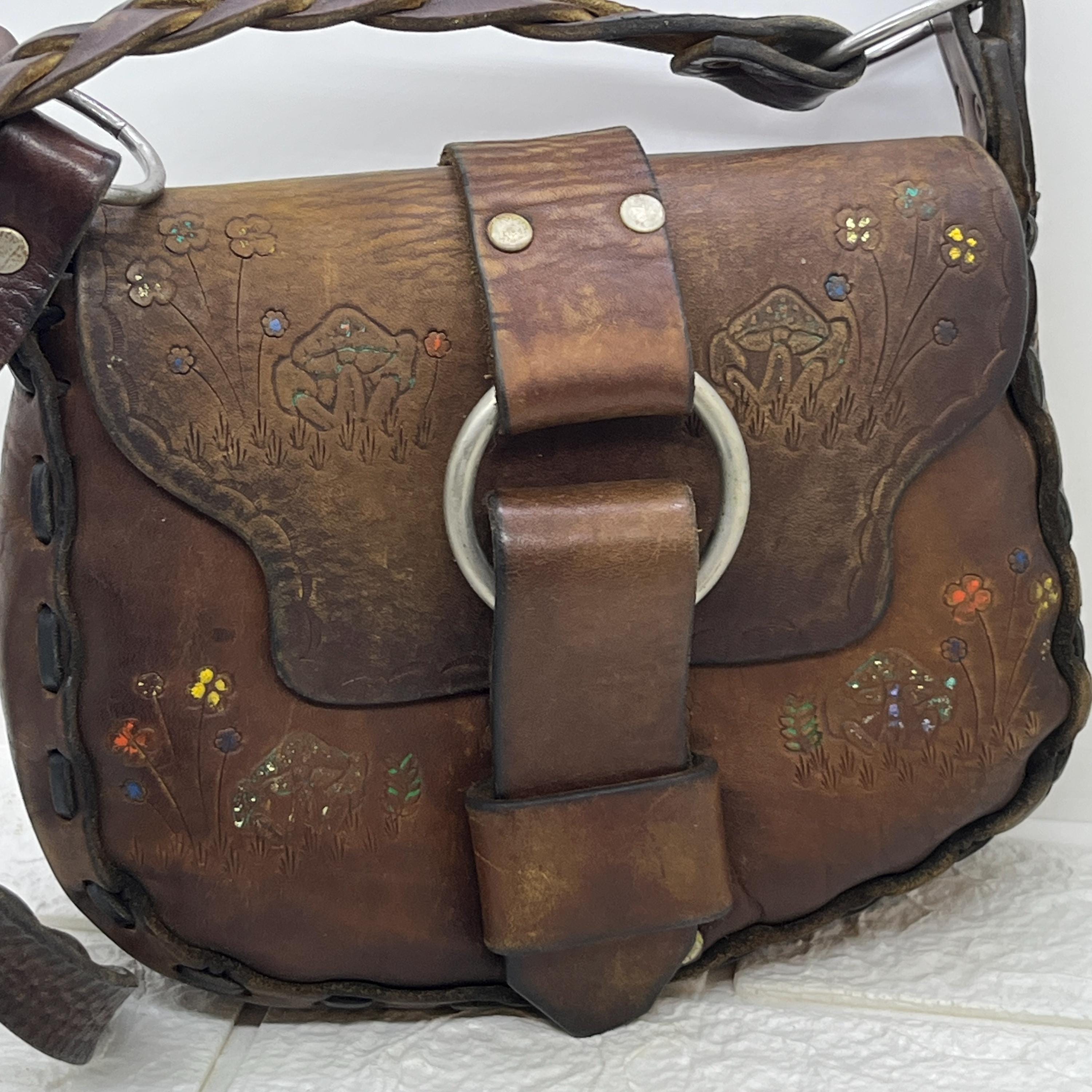70s Floral Leather Bag - Etsy