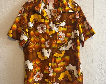 シアーズ ハワイアンファッション ブライト ヴィンテージ フローラル ティキ アロハシャツ