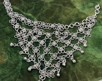 Vintage Boho Silver Payal Drape Bib Anklet Tribal Kuchi Gypsy Chainmail Ankle Bracelet Ethnic Festival Belly Dance Jewelry Tassel Bells