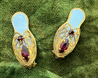 Clips D'oreille Vintage En Celluloïd - Modèle Rond Sérigraphié - Occasion, Collection