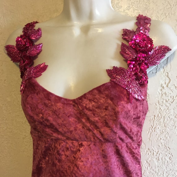 Vintage 1990s Unique Embellished Pink Stretch Vel… - image 4