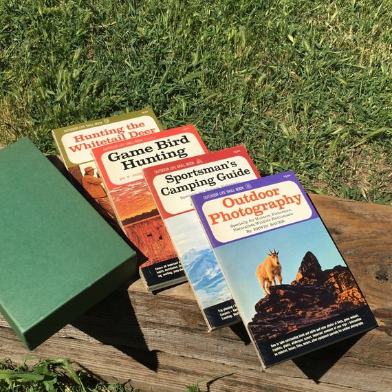Vintage 1965 Outdoor Life Skills 4 Book Box Set in Slipcase, Harper & Row  . Retro Camping Hunting Photography Mid Century Cabin Decor