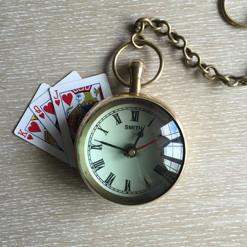 Vintage Working Display Oversized Smith Brass Pocket Watch Chain Clock