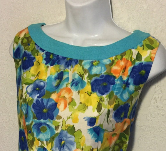 Vintage Bright Floral & White Drop-waist Dress - image 3