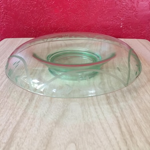 Vintage Green Uranium Glass Etched Fruit Bowl