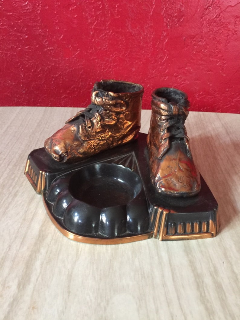 Art Deco Bronzed Baby Shoe Copper Ashtray