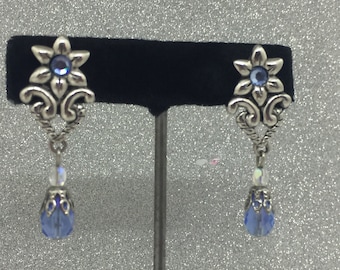 Vintage art nouveau-oorbellen met blauwe glazen kralen uit de jaren 90