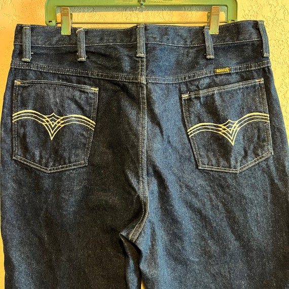 Vintage 1970s Maverick Jeans . Wide Leg Dark Blue… - image 3