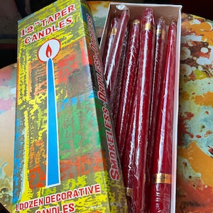 Box of 8 Vintage 12&quot; RED Taper Candles