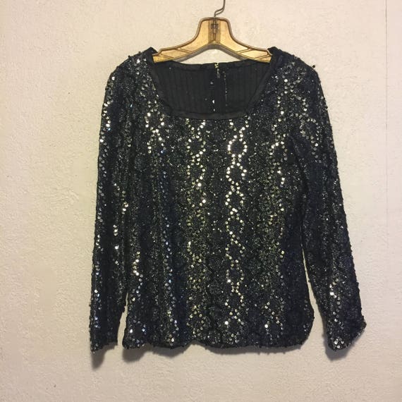 Sparkling Black & Silver Sequin Vintage Lurex Blouse . M | Etsy