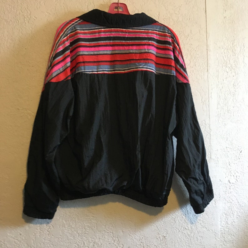 Vintage 1990s Bright Colorful Striped Black Windbreaker by Cross Fusion image 2