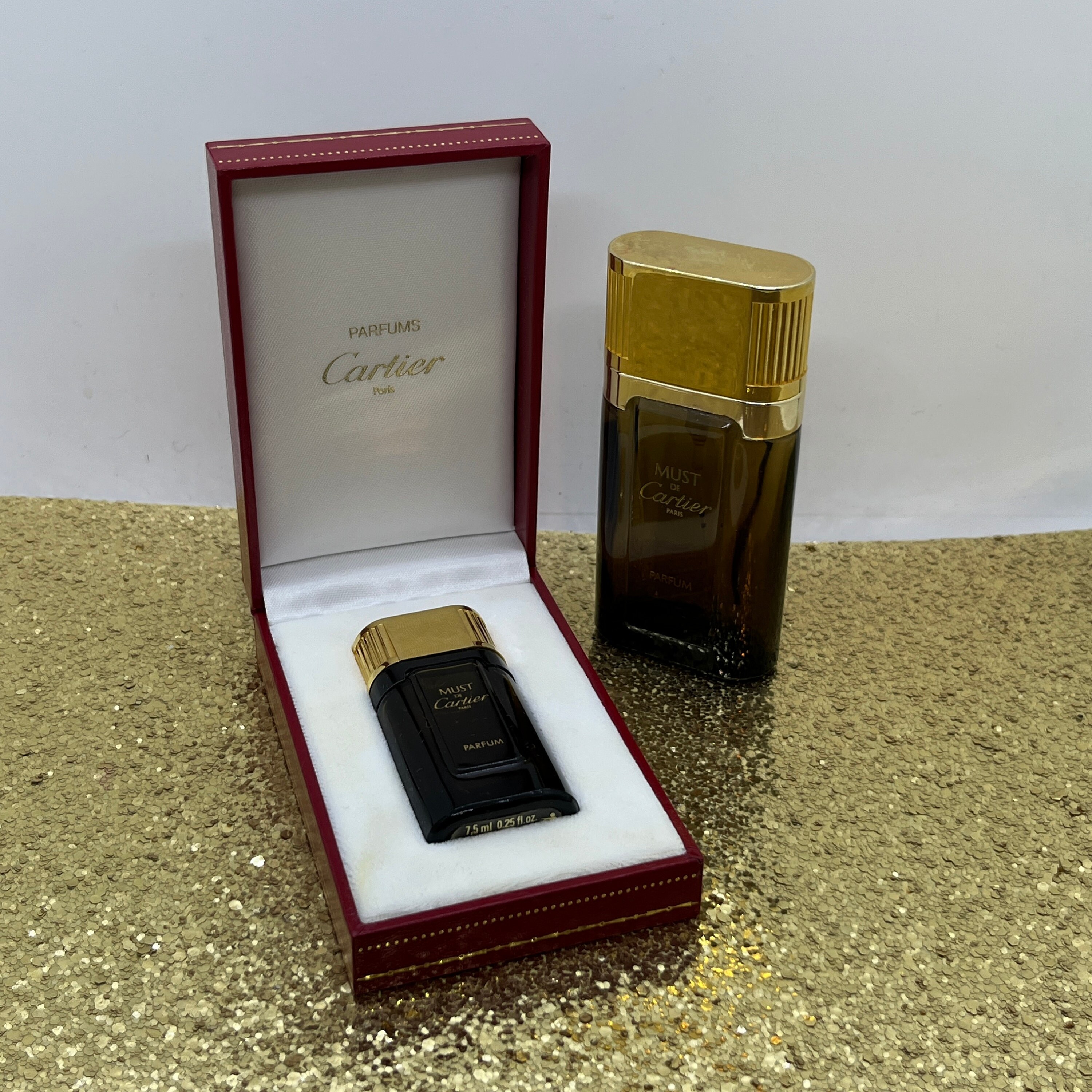 EMPTY Vintage Must De Cartier Parfum 2 EMPTY Bottles Red Leather Case Etsy UK