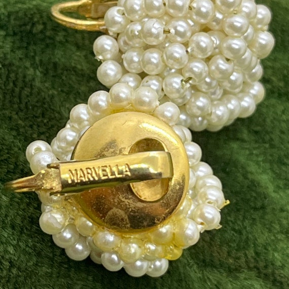 Buy Vintage Marvella Costume Pearl Knotted Cluster Clip Earrings