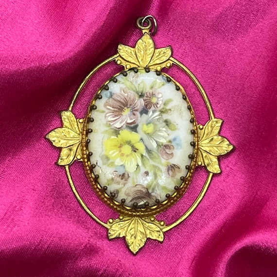 Vintage Miriam Haskell Hand Painted Floral Porcelain & Filigree