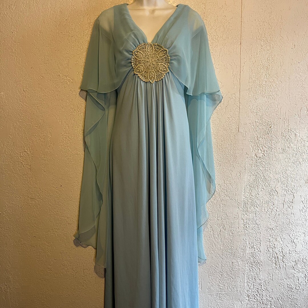 Vintage Baby Blue Maxi Dress Sheer Applique Center & Chiffon - Etsy
