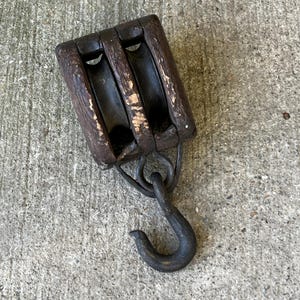 Antique Rustic Wood & Iron Double Block and Tackle Pulley 5 1/2+ lbs