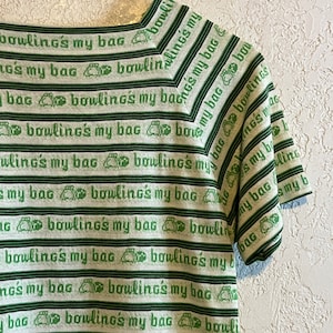 1970s Bowler &#39;s Novelty Strick T-Shirt ~ &quot;&quot;Bowling&#39;s My Bag&quot;&quot;&quot;