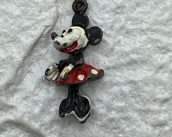 Older Mini Minnie Mouse Enamel Necklace Pendant, Charm . Vintage Disney