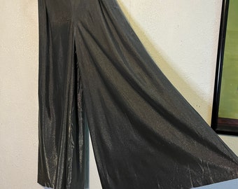 Pantaloni palazzo vintage a gamba larga a vita alta degli anni '70 in argento scintillante. 28"