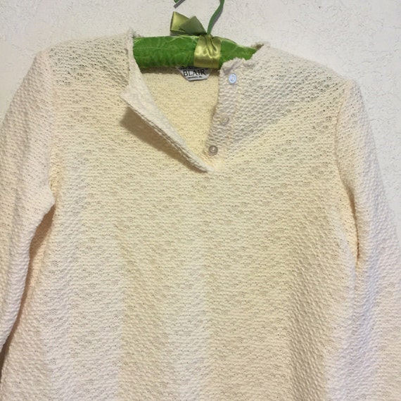 Textured Cream Vintage Pullover Boho Top - image 2