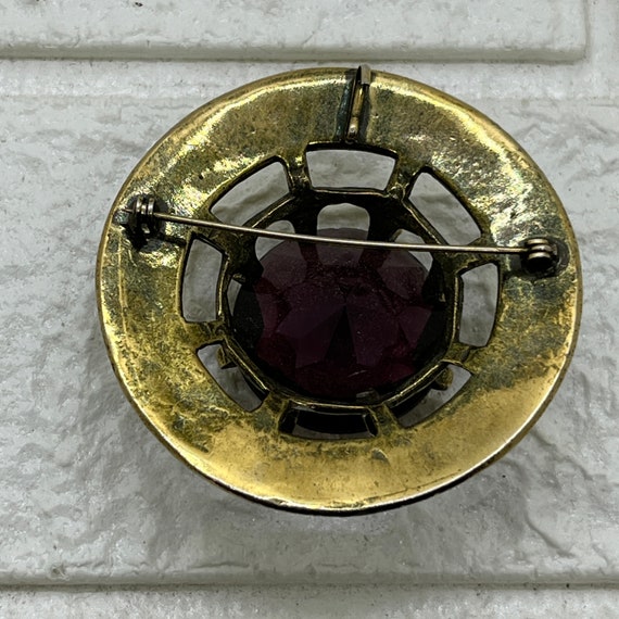 Huge Vintage Faceted Amethyst Glass Stone Brooch … - image 5