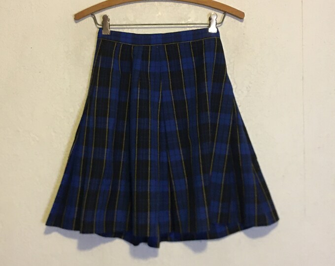 Vintage Blue Plaid Pleated School Uniform Skirt, Sue Mills, 24 Waist - Etsy