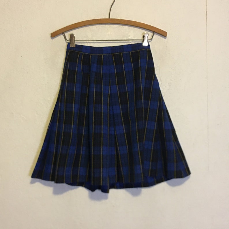 Vintage Blue Plaid Pleated School Uniform Skirt Sue Mills | Etsy