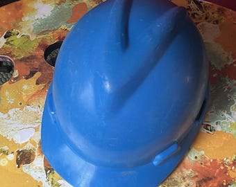 Casco de seguridad industrial azul vintage MSA V-Gard