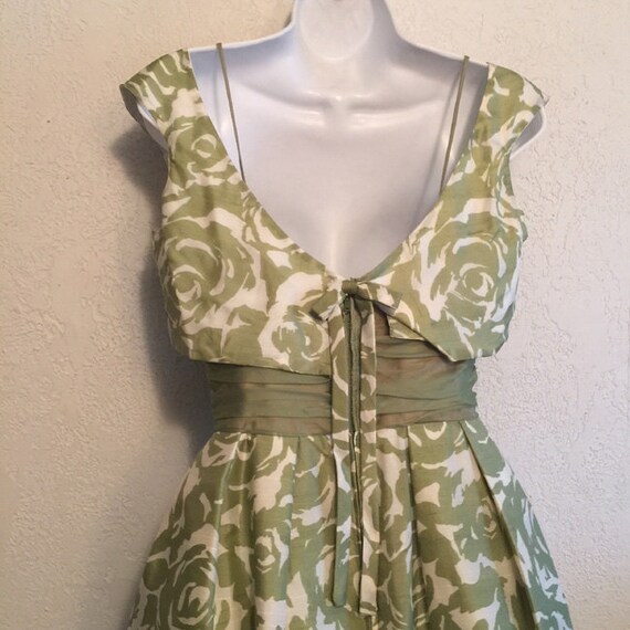 Unique 1950s Vintage Olive Green Floral Formal Dr… - image 6