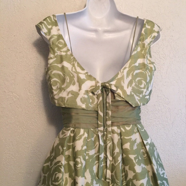 Unique 1950s Vintage Olive Green Floral Formal Dress With Bow | Etsy