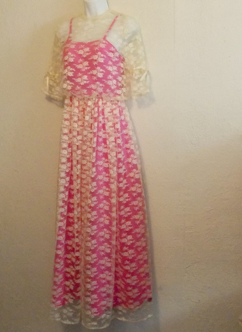 Hot Pink & White Lace Button Back Prom Dress Unique Handmade - Etsy