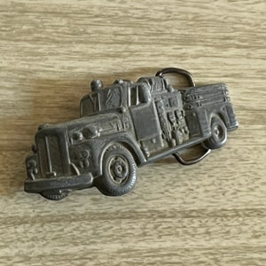 Vintage 70s does 50s Pewter Metal Firetruck Fire Truck Belt Buckle