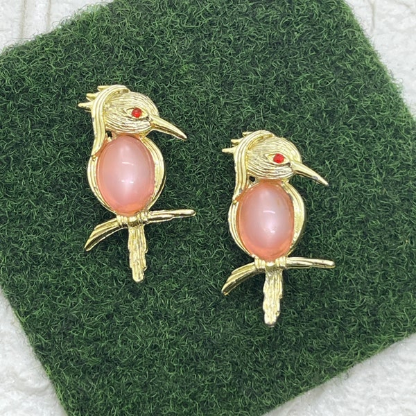 Pair of Vintage Pink Moonglow Bird Sweater Pins, Scatter Pins, Brooches